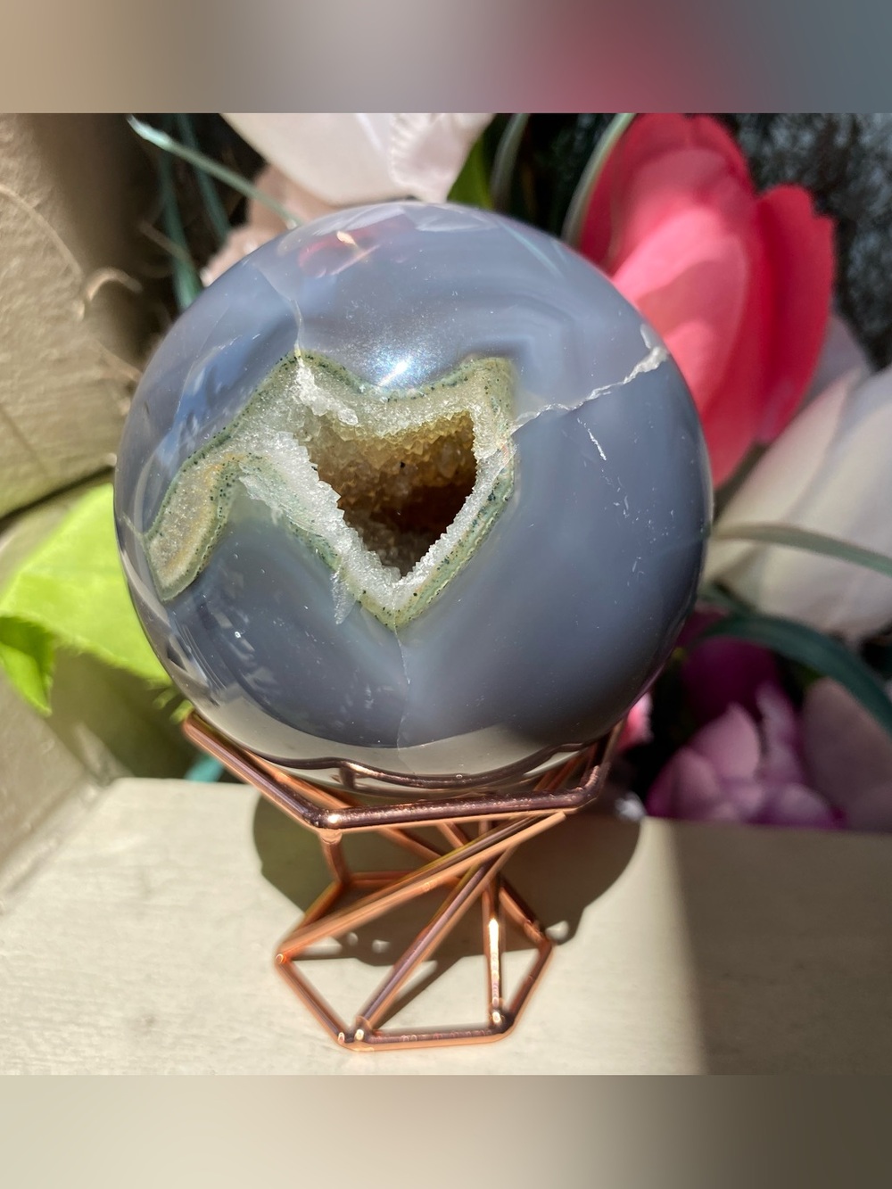 Large Druzy Blue Agate Sphere